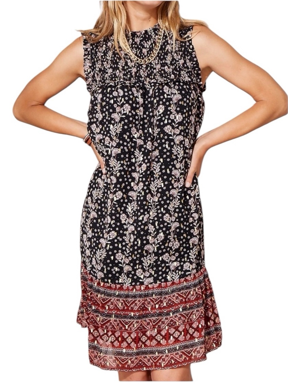 Maurices Metallic Floral Smocked Neck Mini shift dress size M